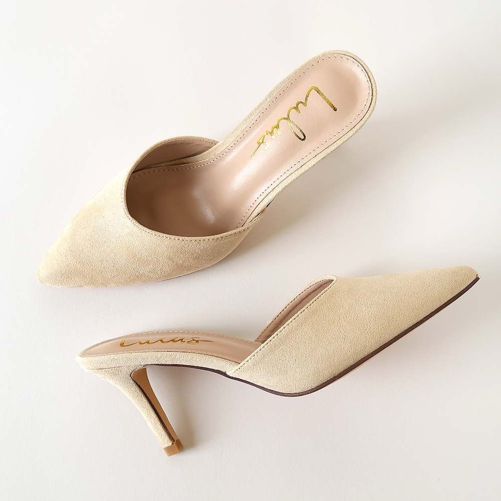 Lulus | Leightonn Natural Nubuck Pointed-Toe Mules - Picture 3 of 11